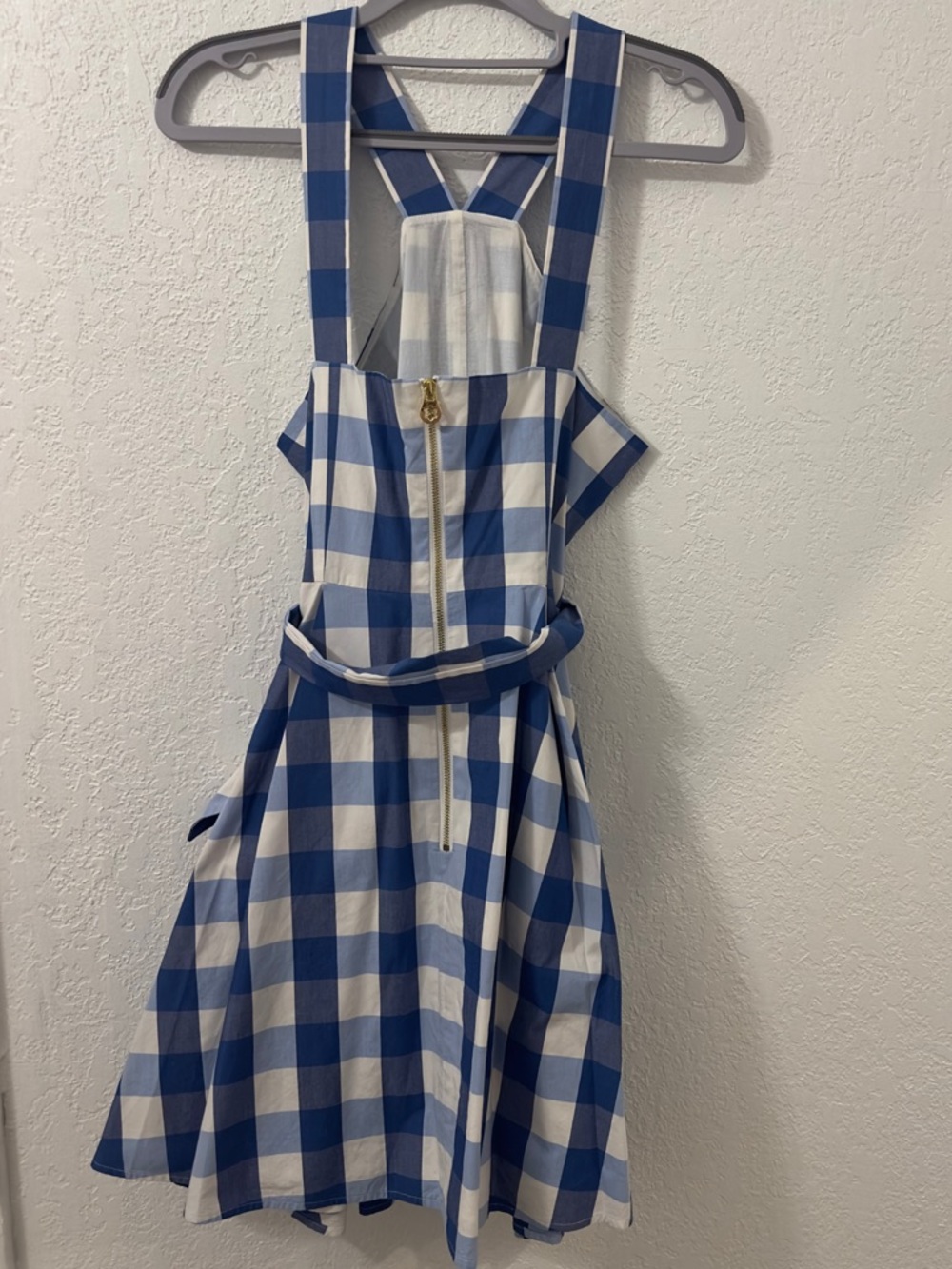 Draper James Blue and White Gingham Women’s Halter Bow Belt Dress - Picture 6 of 9